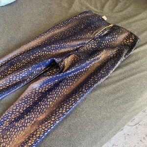 Metallic gold and blue snake print pants